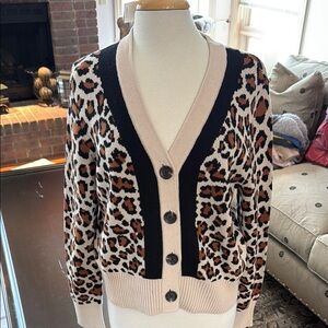 CAbi Leopard Print Cardigan in Cream and Black